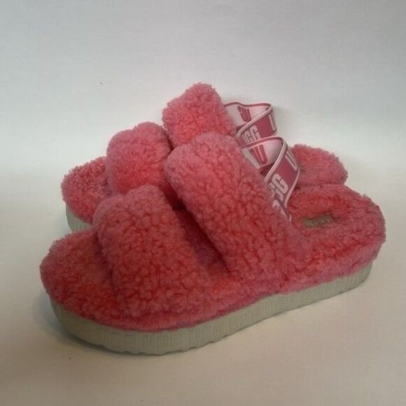 UGG Oh Fluffita Pink/Rose Shearling Platform Slide Sleeper Sandal Women Size 10 - Picture 1 of 14